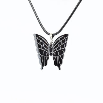 Hematite Butterfly Pendant on Black Cord for Grounding, Protection & Transformation Necklace - Heavenly Crystals Online