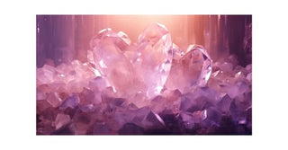 Rose quartz heart crystal surrounded by Valentine's Day love crystals including kunzite, pink opal, ruby and garnet
