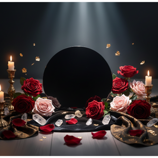Black Obsidian Scrying Plate with roses and candlelight – Heavenly Crystals Online