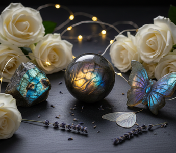 Labradorite crystals with butterfly carving and magical light for transformation – Heavenly Crystals Online