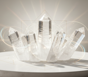 Lemurian Quartz crystal points showing transmitter and channeling formations with horizontal striations