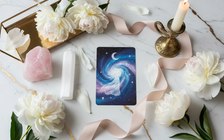 Luxury oracle cards spread on a table for spiritual guidance, intuitive reading and beginner practice