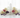 Selenite tower and wand with amethyst and white flowers on white marble surface