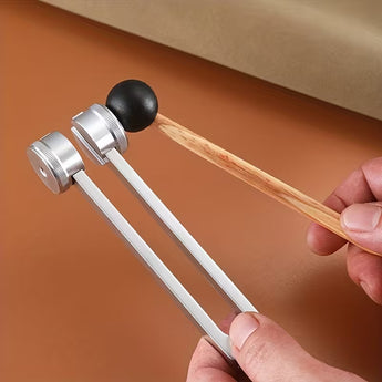 4‑Piece Alloy Tuning Fork Set (136.1Hz, 128Hz, 384Hz, 256Hz) with Wooden Hammer, Activator & Leather Case - Heavenly Crystals Online