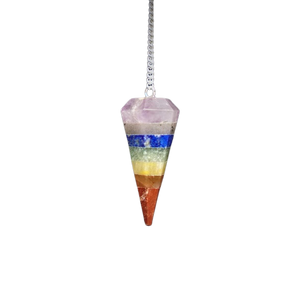 7 Chakra Faceted Pendulum with velvet pouch - Intuition & Energy Balance - Heavenly Crystals Online