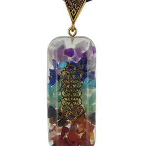 7 Chakra Orgonite Pendant on Black Cord - Energy Healing & Protection - Heavenly Crystals Online