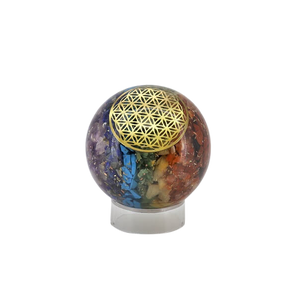 7 Chakra Orgonite Sphere (129g) – Flower of Life, Alignment, Energy Clearing & Aura Protection - Heavenly Crystals Online