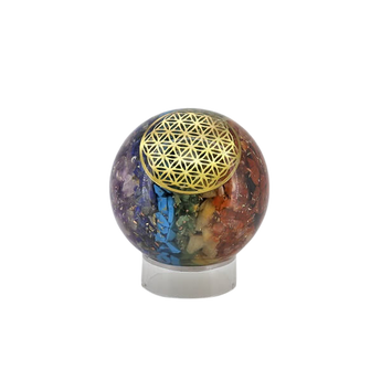 7 Chakra Orgonite Sphere (129g) – Flower of Life, Alignment, Energy Clearing & Aura Protection - Heavenly Crystals Online