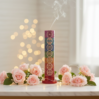 7 Chakra Round Tower Incense Holder – Healing & Ritual Balance - Heavenly Crystals Online
