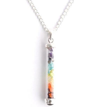 7 Chakra Vial Necklace for Energy Balance | Crystal Chip Pendant - Heavenly Crystals Online