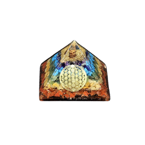 7 Chakra, Clear Quartz, Flower of Life Orgonite Pyramid - 237 grams