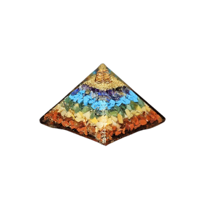 7 Chakra, Clear Quartz, Ruyi Pattern Sacred Geometry Symbol, Copper Orgonite Pyramid - 236 grams