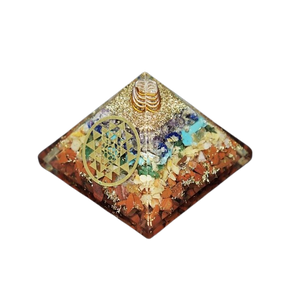 7 Chakra, Clear Quartz, Copper, Sri Yantra Orgonite Pyramid - 137 grams