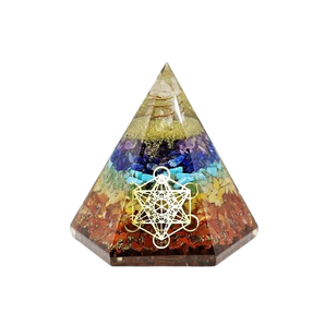7 Chakra, Clear Quartz, Copper, Metatron's Cube Orgonite Hexagonal Pyramid - 387 grams