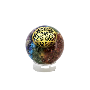 7 Chakra Orgonite Sphere with wooden stand - 125 grams