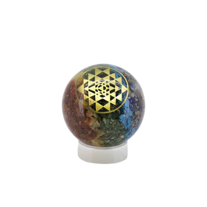 7 Chakra Orgonite Sphere with wooden stand - 129 grams