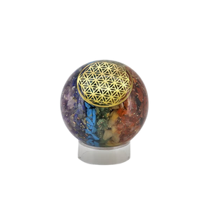 7 Chakra Orgonite Sphere with wooden stand - 129 grams