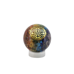 7 Chakra Orgonite Sphere with wooden stand - 121 grams