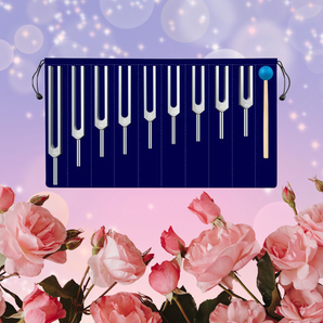 9pcs Solfeggio Tuning Fork Set – Sound Healing with Mallet & Velvet Pouch - Heavenly Crystals Online