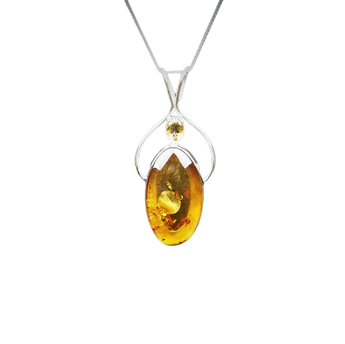 Amber & Citrine Pendant in 925 Sterling Silver | Joy & Abundance - Heavenly Crystals Online