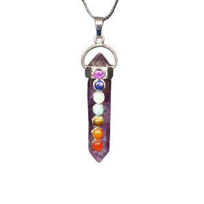 Amethyst 7 Chakra Double Terminated Pendant - Spiritual Protection - Heavenly Crystals Online