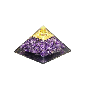 Amethyst & Clear Quartz Orgonite Pyramid with Flower of Life (228g) – Intuition, Clarity & Energy Harmony - Heavenly Crystals Online