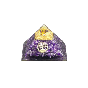 Amethyst & Clear Quartz Orgonite Pyramid with Tree of Life (232g) – Intuition, Clarity & Spiritual Protection - Heavenly Crystals Online