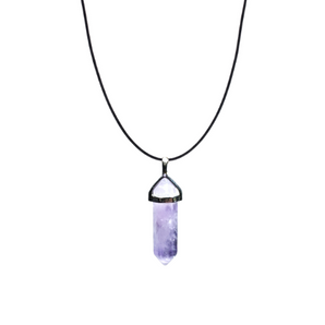 Amethyst Double Terminated Pendant with Black Cord (B) – Intuition, Calm & Spiritual Protection - Heavenly Crystals Online