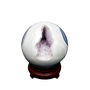 Amethyst Druzy Sphere with Wooden Stand (2.076kg) – High‑Vibration Protection & Spiritual Calm - Heavenly Crystals Online