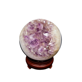Amethyst Druzy Sphere with Wooden Stand (2.365kg) – High‑Vibration Protection & Spiritual Calm - Heavenly Crystals Online