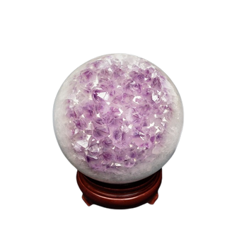 Amethyst Druzy Sphere with Wooden Stand (2.599kg) – High‑Vibration Protection & Spiritual Calm - Heavenly Crystals Online