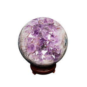Amethyst Druzy Sphere with Wooden Stand (4.949kg) – High‑Vibration Protection & Spiritual Calm - Heavenly Crystals Online