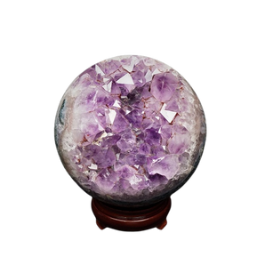 Amethyst Druzy Sphere with Wooden Stand (4.949kg) – High‑Vibration Protection & Spiritual Calm - Heavenly Crystals Online