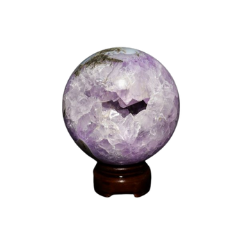 Amethyst Druzy Sphere with Wooden Stand (686g) – High‑Vibration Protection & Spiritual Calm - Heavenly Crystals Online
