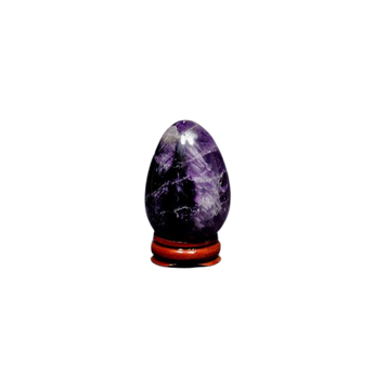 Amethyst Egg with Wooden Stand (103g) - Calm, Intuition & Spiritual Clarity - Heavenly Crystals Online