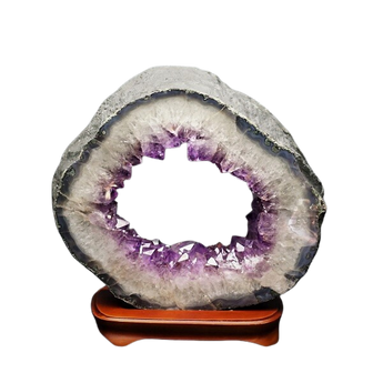 Amethyst Geode Slice (8.208kgs) on Wooden Base - Meditation & Spiritual Growth - Heavenly Crystals Online