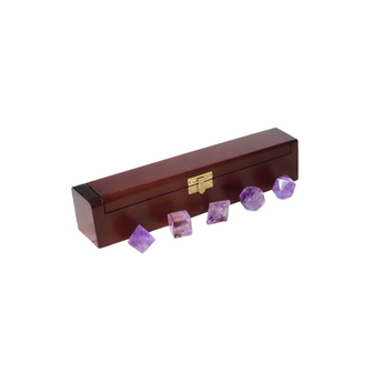 Amethyst Platonic Solids Set in Wooden Box – Sacred Geometry, Healing & Intuition - Heavenly Crystals Online