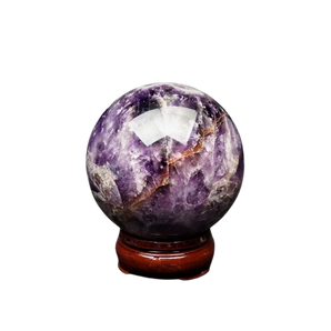 Amethyst Sphere (788g) with Wooden Stand – Calm, Intuition & Harmonising Energy - Heavenly Crystals Online