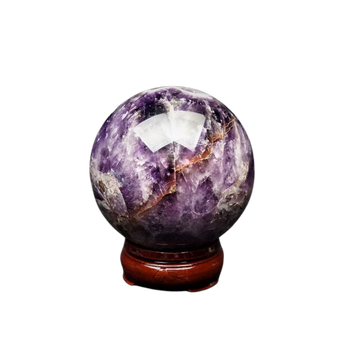 Amethyst Sphere (788g) with Wooden Stand – Calm, Intuition & Harmonising Energy - Heavenly Crystals Online