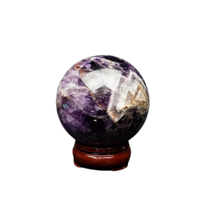 Amethyst Sphere (788g) with Wooden Stand – Calm, Intuition & Harmonising Energy - Heavenly Crystals Online
