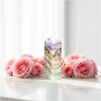 Amethyst with Agate Tower (176g) – Intuition, Protection & Inner Harmony - Heavenly Crystals Online
