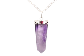 Amethyst with Garnet Pendant & Chain – Intuition, Strength & Emotional Balance - Heavenly Crystals Online
