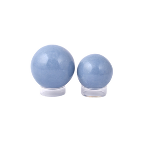 Angelite Sphere with Wooden Stand – Calming Crystal for Peace, Comfort & Angelic Connection - Heavenly Crystals Online