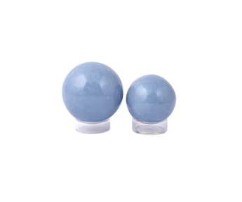 Angelite Sphere with Wooden Stand – Calming Crystal for Peace, Comfort & Angelic Connection - Heavenly Crystals Online