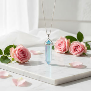 Aqua Aura Quartz Pendant in 925 Sterling Silver | Clarity & Confidence - Heavenly Crystals Online