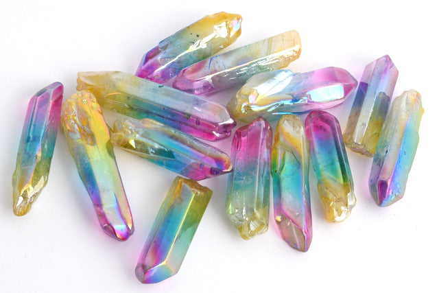 Pink, Blue and Yellow Aura Quartz Gridding Points - 50 grams - Heavenly Crystals Online