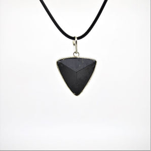 Black Tourmaline Triangular Pyramid Pendant with black cord - Heavenly Crystals Online