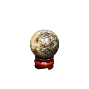 Black Moonstone Sphere with Wooden Stand (267g) – Intuition, Protection & New‑Moon Manifestation Crystal - Heavenly Crystals Online