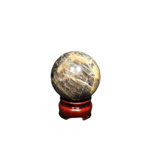 Black Moonstone Sphere with Wooden Stand (267g) – Intuition, Protection & New‑Moon Manifestation Crystal - Heavenly Crystals Online
