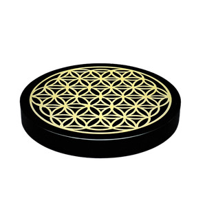Black Obsidian Engraved Flower of Life Grid Plate – Protection & Sacred Geometry - Heavenly Crystals Online